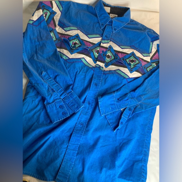 Vintage Roper blue Western Aztec Shirt USA Made - XL - Picture 1 of 5